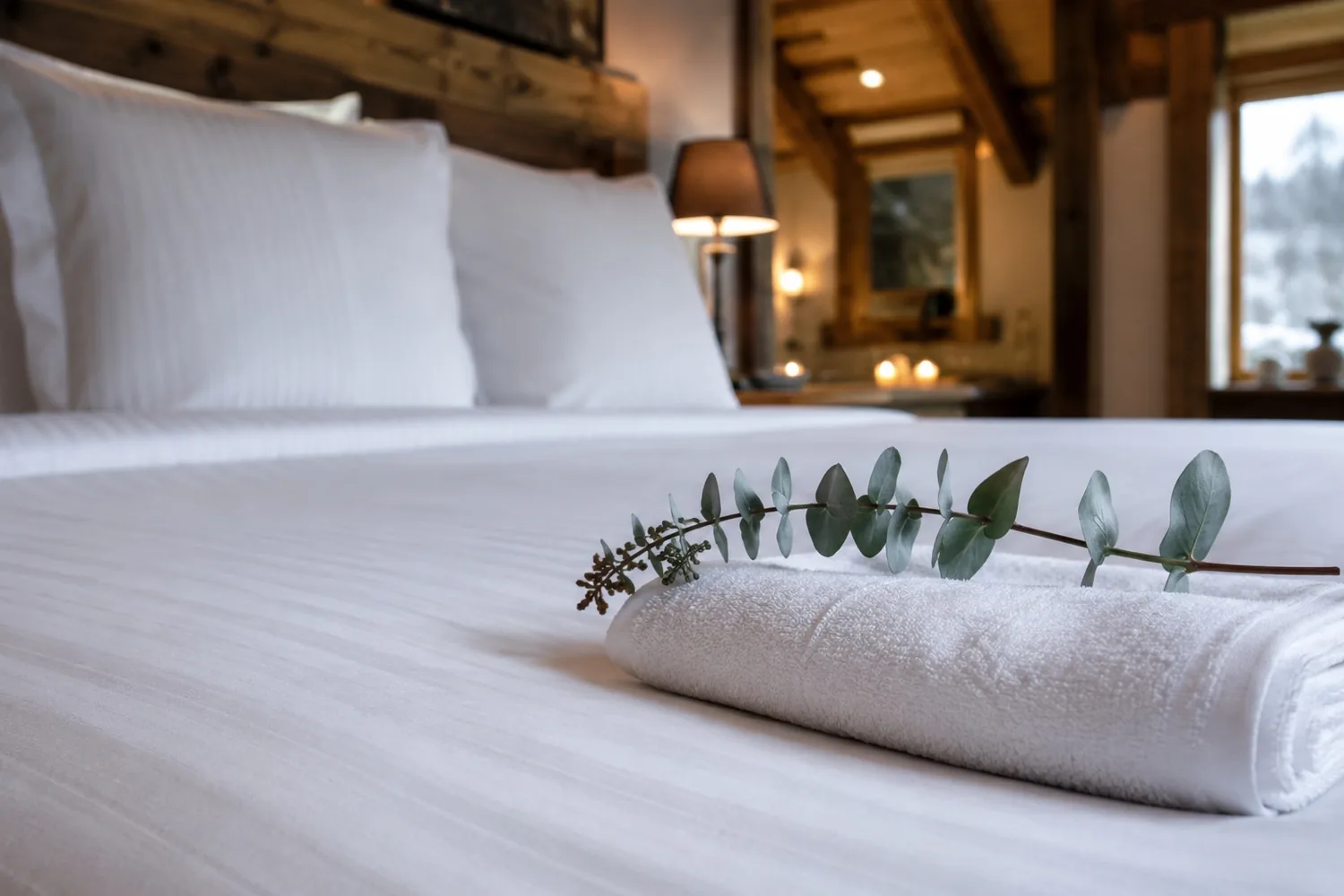 Immaculate alpine bedroom prepared to hotel standard